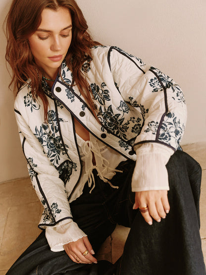 Velina Moda | Printed Piping Cozy Jacket