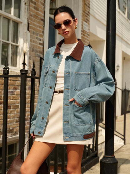 Velina Moda | Collar Versatile Denim Jacket