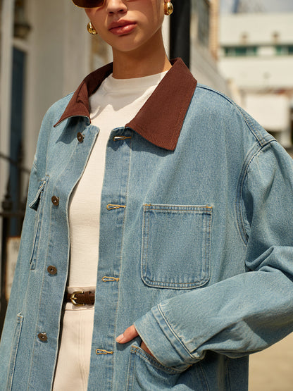 Velina Moda | Collar Versatile Denim Jacket