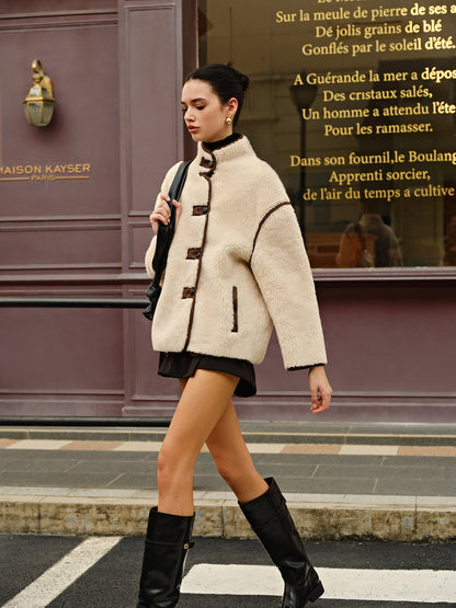 Velina Moda | Contrast Piping Fleece Jacket
