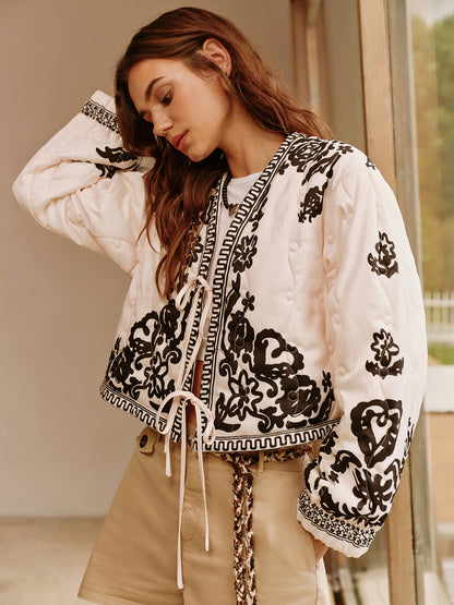Velina Moda | Printed Lace-Up Short Jacket