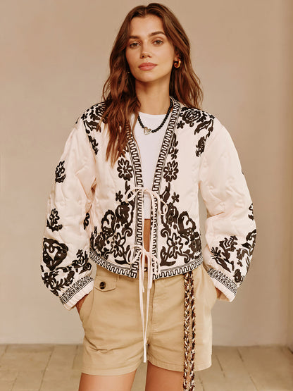 Velina Moda | Printed Lace-Up Short Jacket