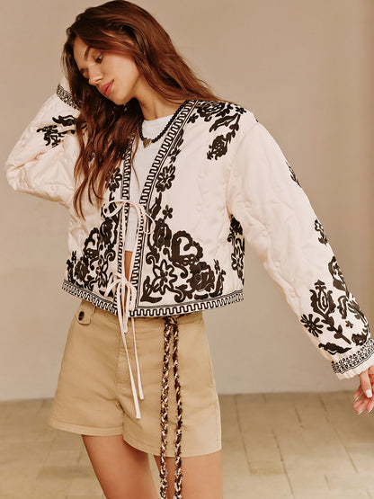 Velina Moda | Printed Lace-Up Short Jacket
