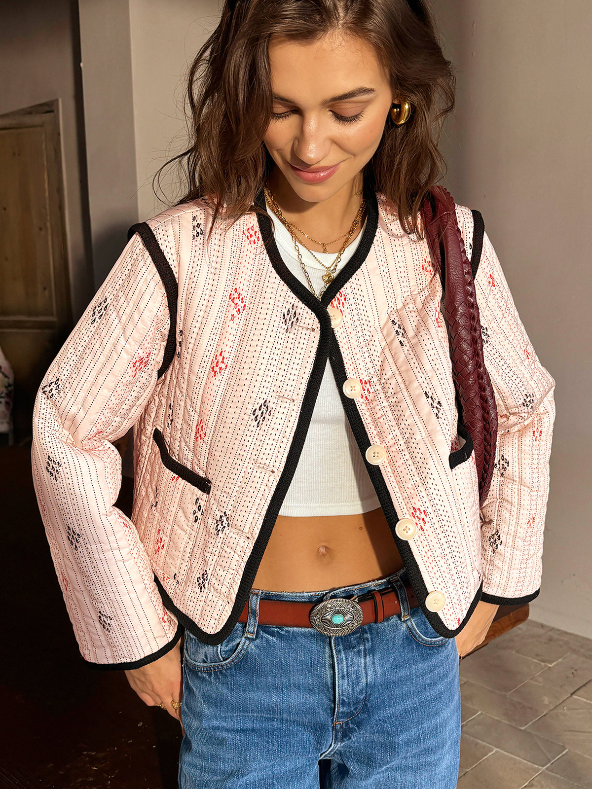 Velina Moda | Contrast Piping Short Jacket