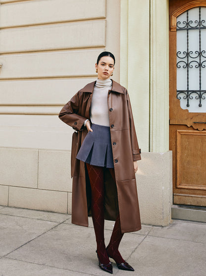 Velina Moda | Faux Leather Long Jacket