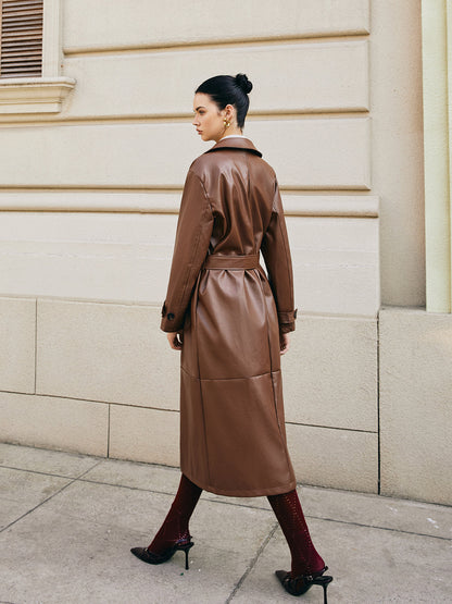 Velina Moda | Faux Leather Long Jacket