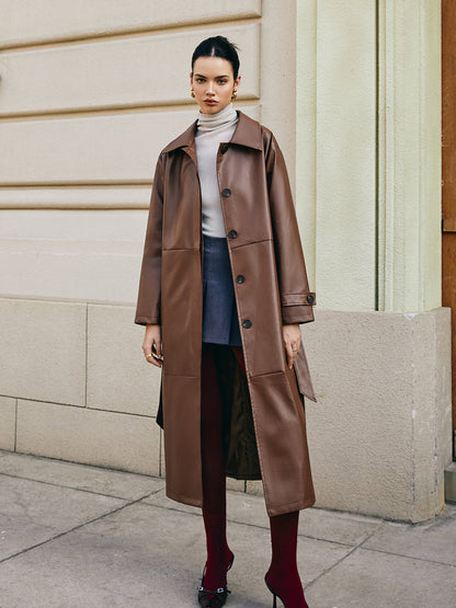 Velina Moda | Faux Leather Long Jacket