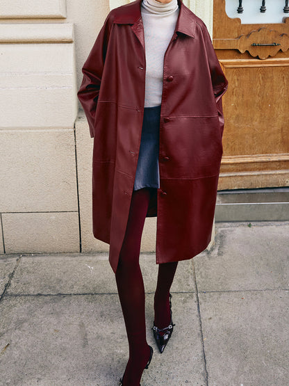 Velina Moda | Faux Leather Long Jacket
