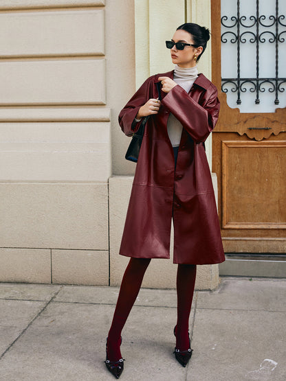 Velina Moda | Faux Leather Long Jacket