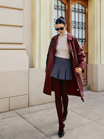 Velina Moda | Faux Leather Long Jacket