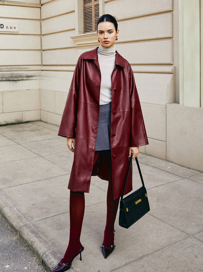 Velina Moda | Faux Leather Long Jacket