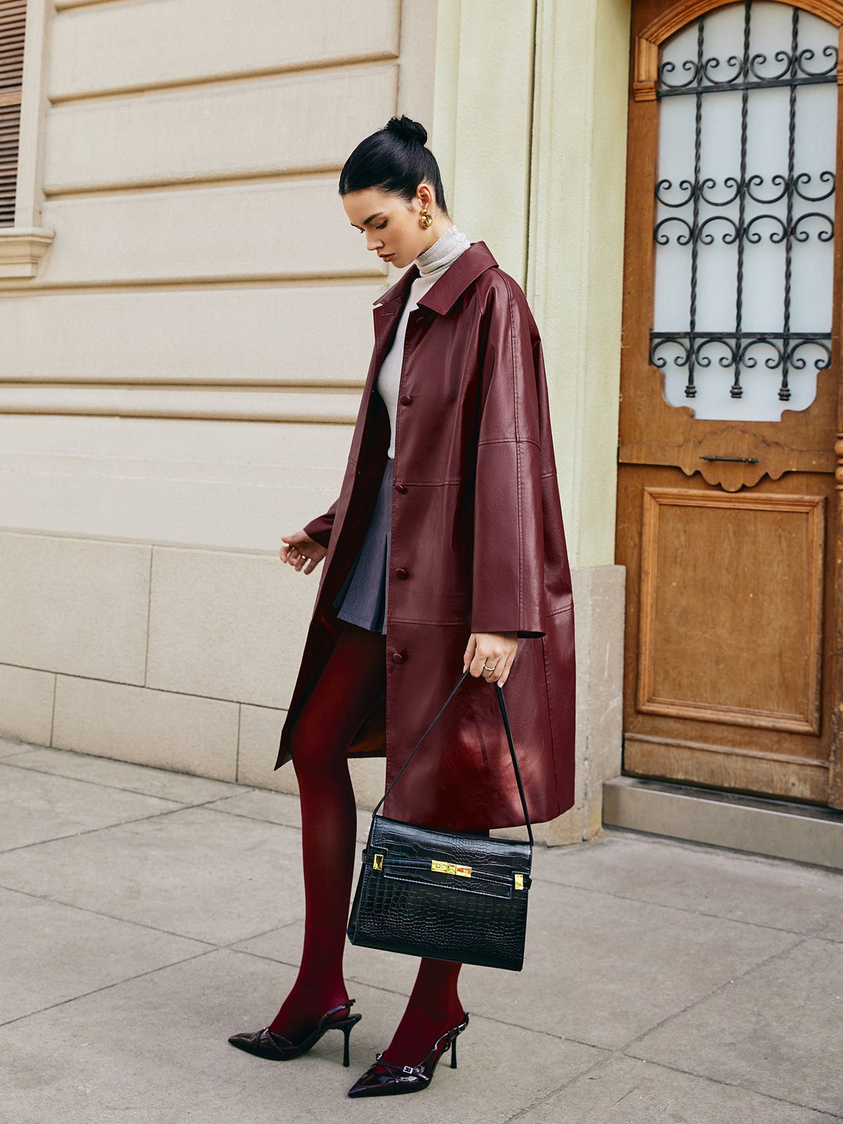 Velina Moda | Faux Leather Long Jacket