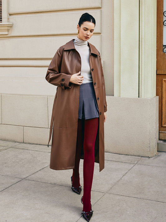 Velina Moda | Faux Leather Long Jacket