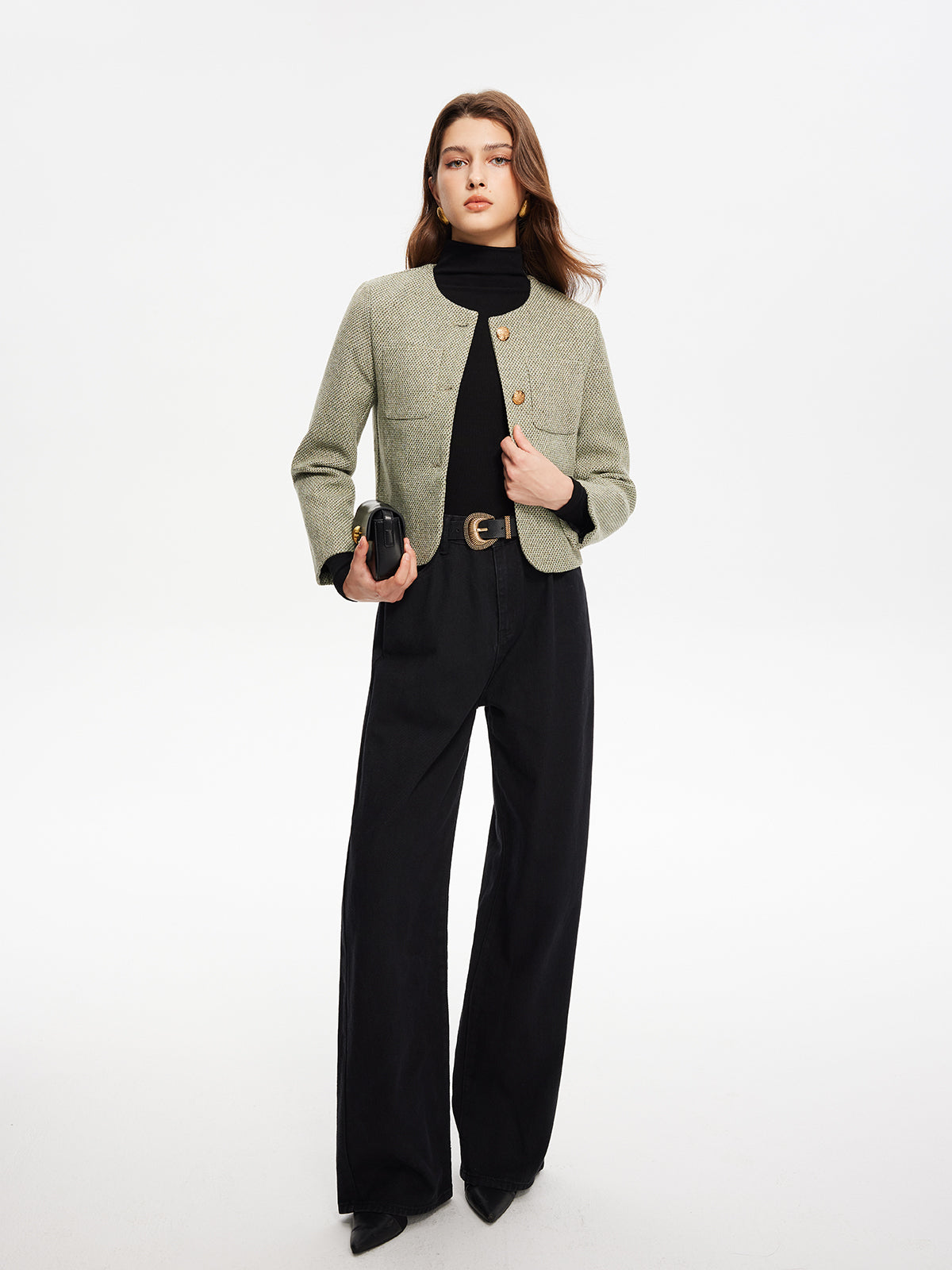 Velina Moda | Neck Pockets Tweed Jacket
