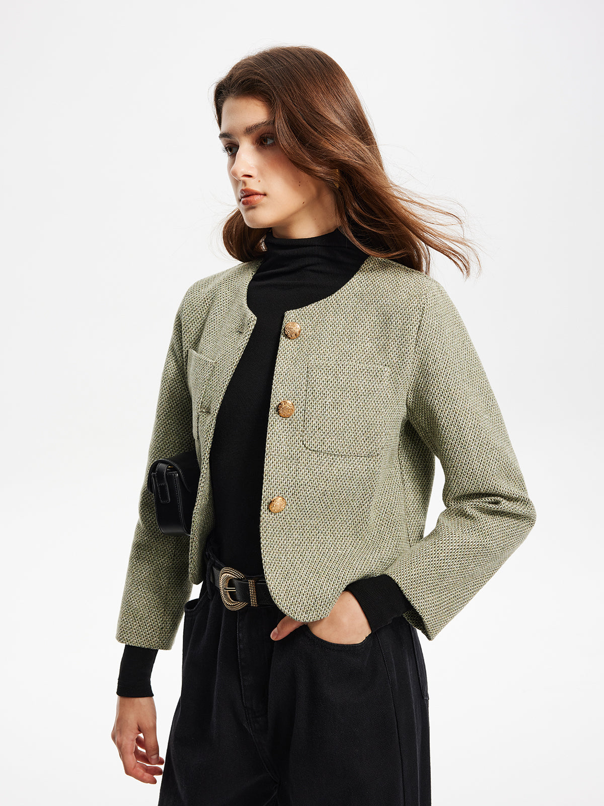 Velina Moda | Neck Pockets Tweed Jacket