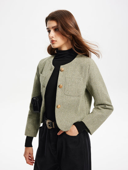 Velina Moda | Neck Pockets Tweed Jacket