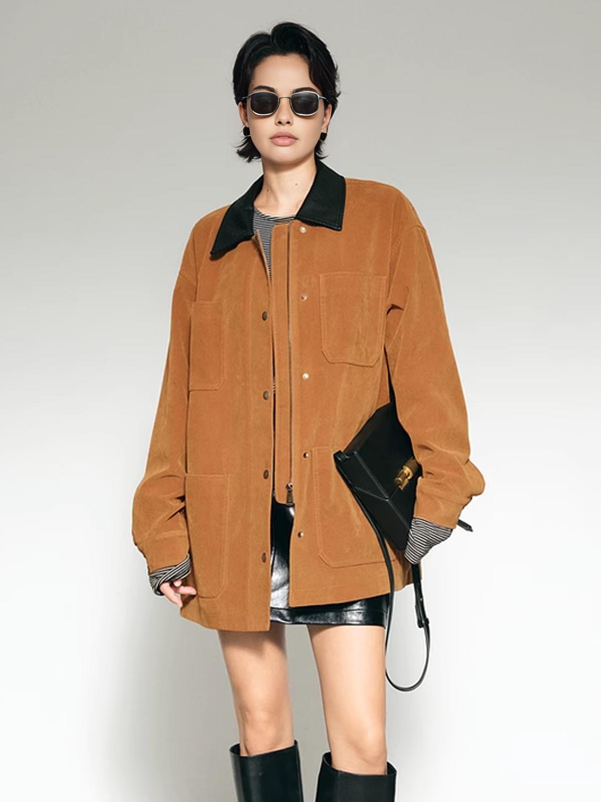 Velina Moda | Collar Oversized Suede Jacket