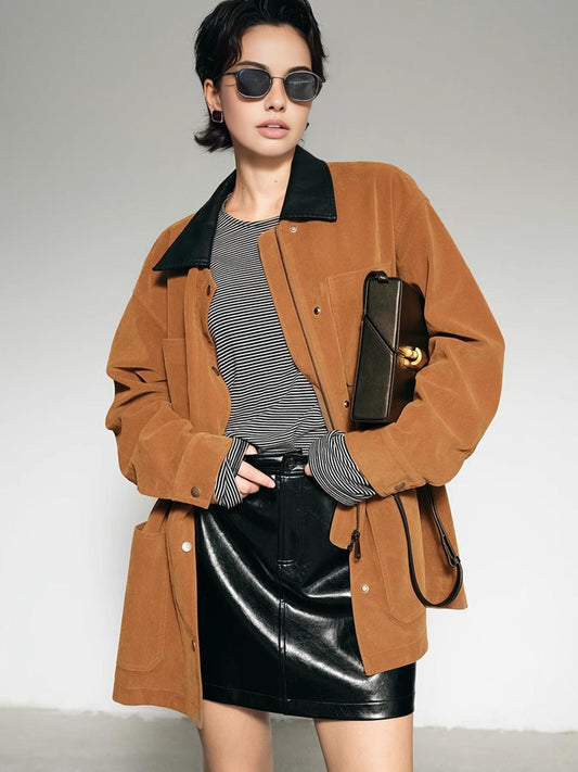 Velina Moda | Collar Oversized Suede Jacket