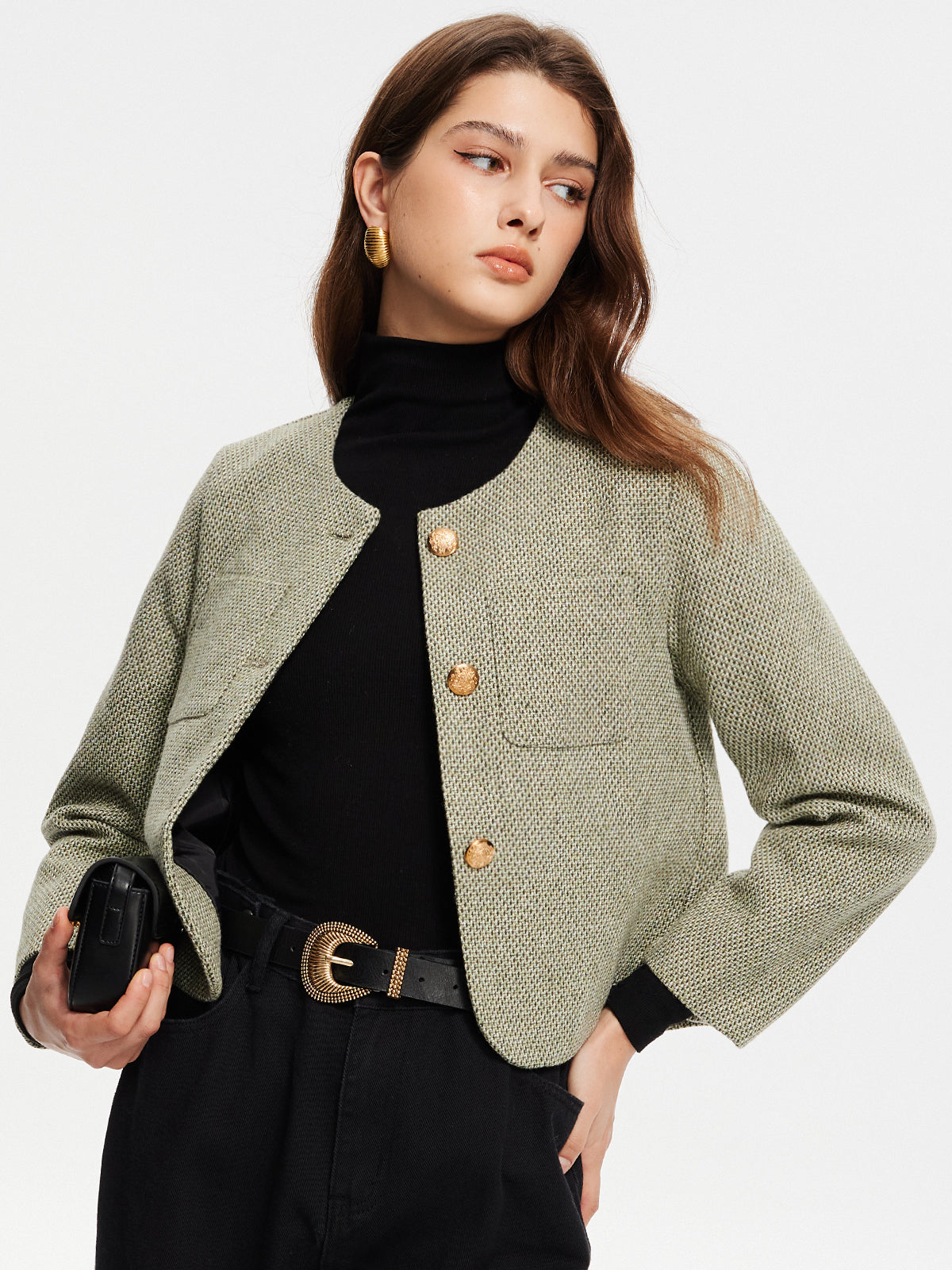 Velina Moda | Neck Pockets Tweed Jacket