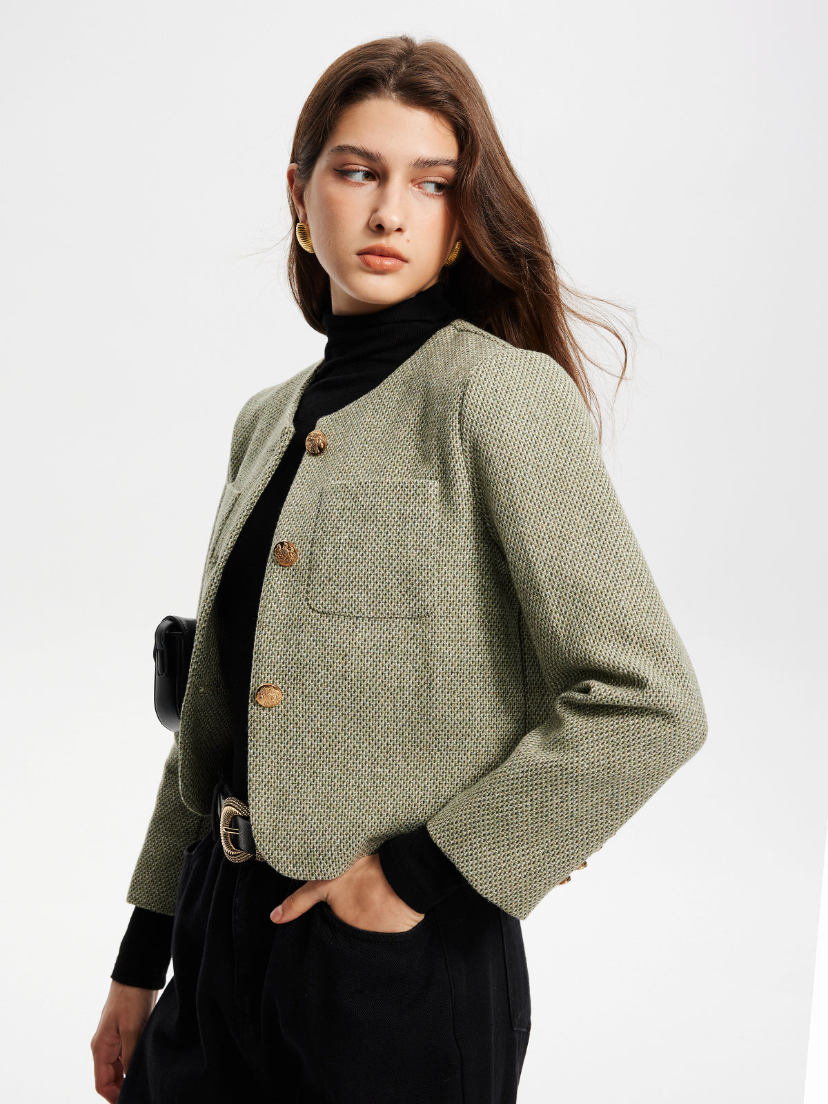 Velina Moda | Neck Pockets Tweed Jacket