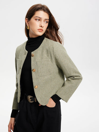 Velina Moda | Neck Pockets Tweed Jacket