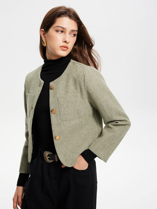 Velina Moda | Neck Pockets Tweed Jacket