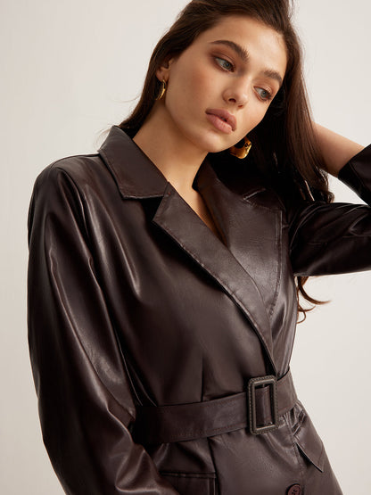 Velina Moda | Pu-Leather Belt Jacket