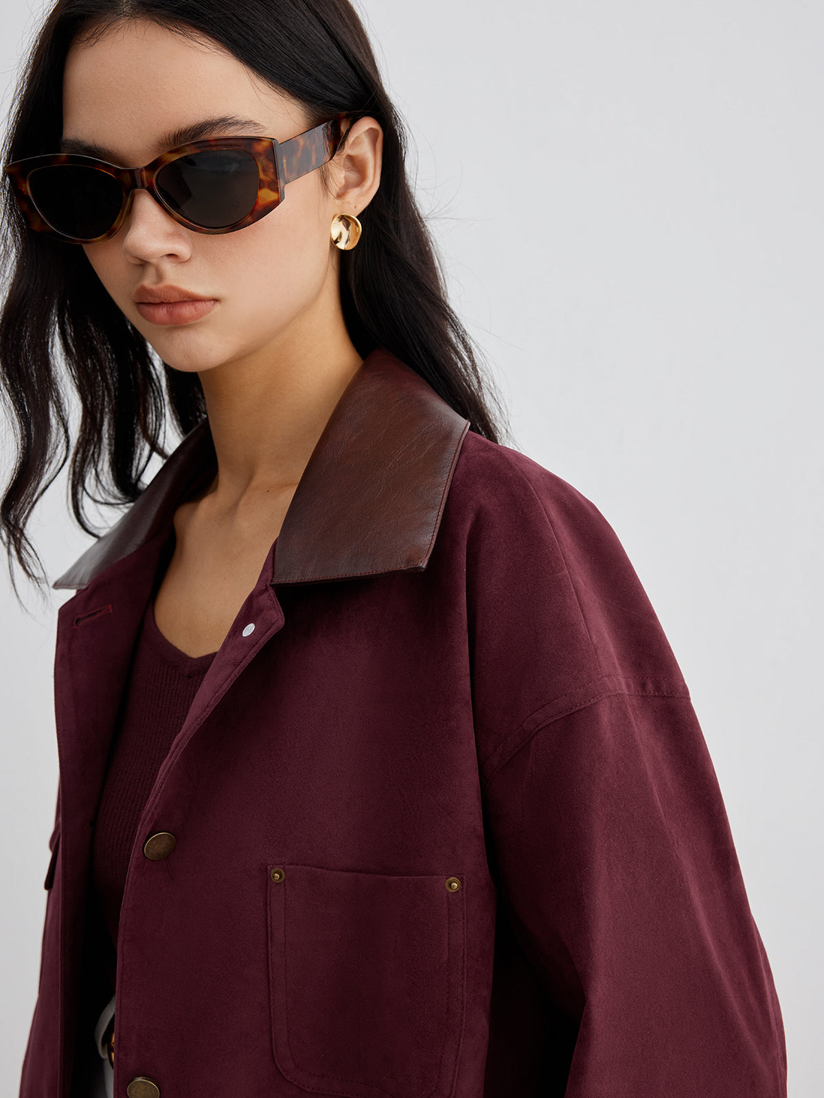 Velina Moda | Contrast Collar Pocket Jacket
