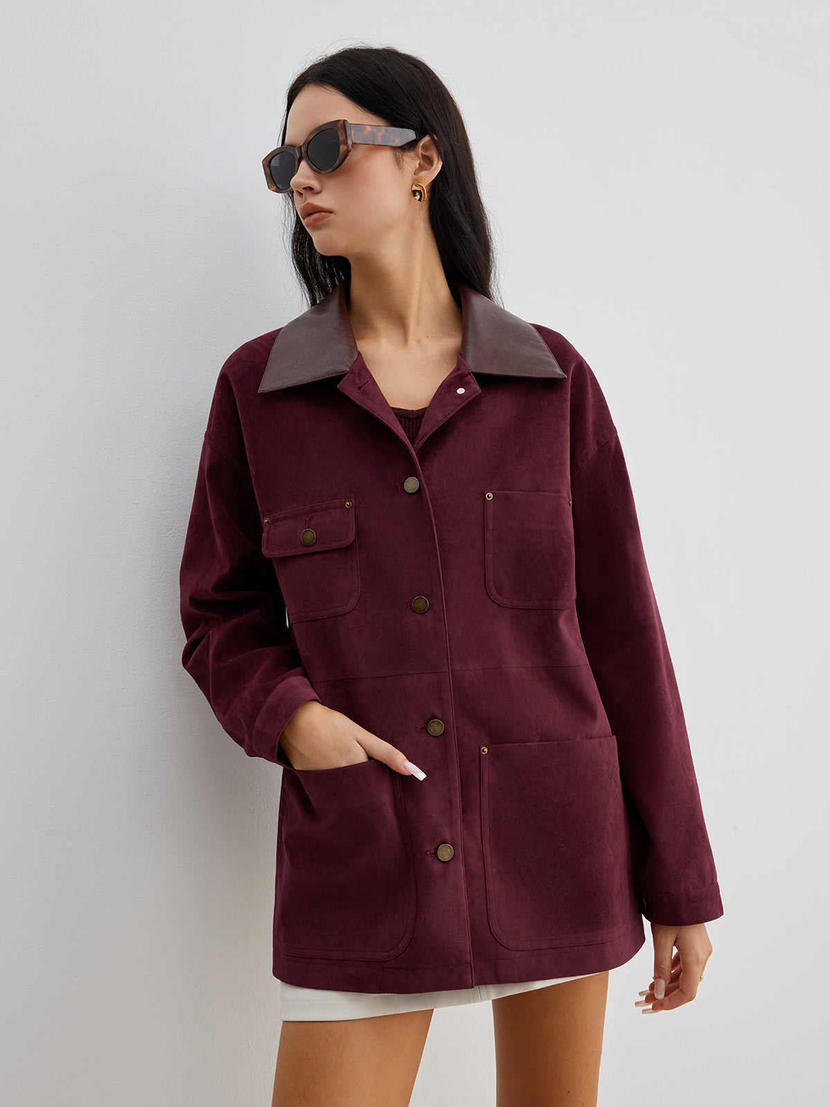Velina Moda | Contrast Collar Pocket Jacket