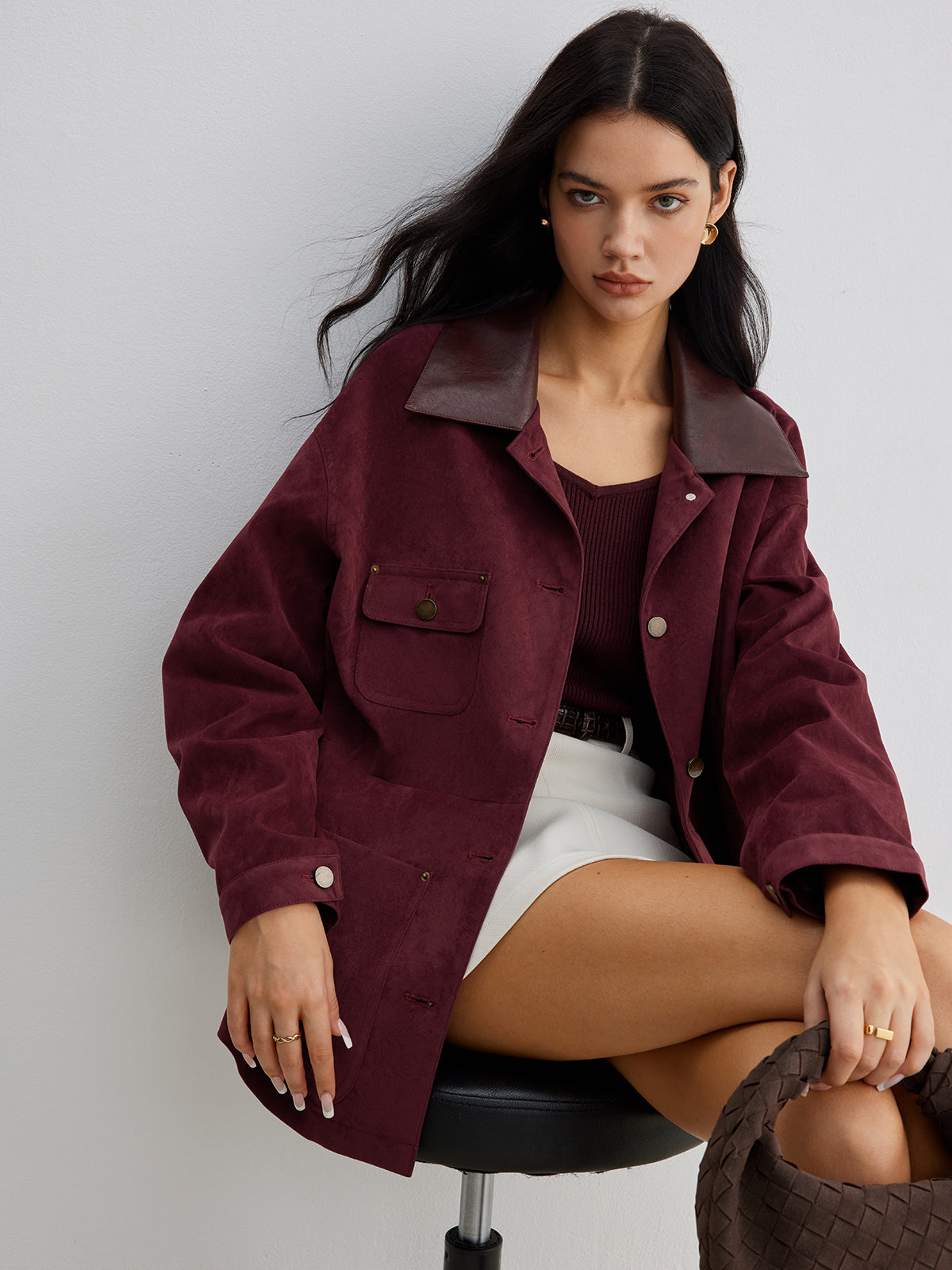 Velina Moda | Contrast Collar Pocket Jacket