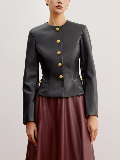 Velina Moda | Faux Leather Slim Jacket