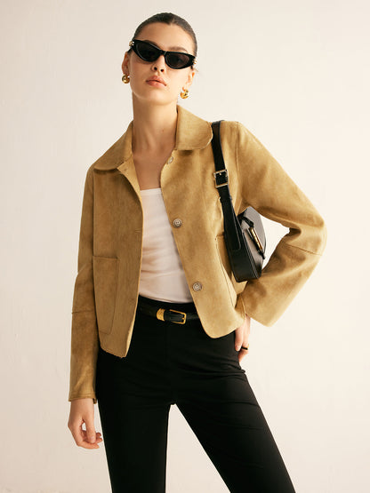 Velina Moda | Faux Leather Short Jacket