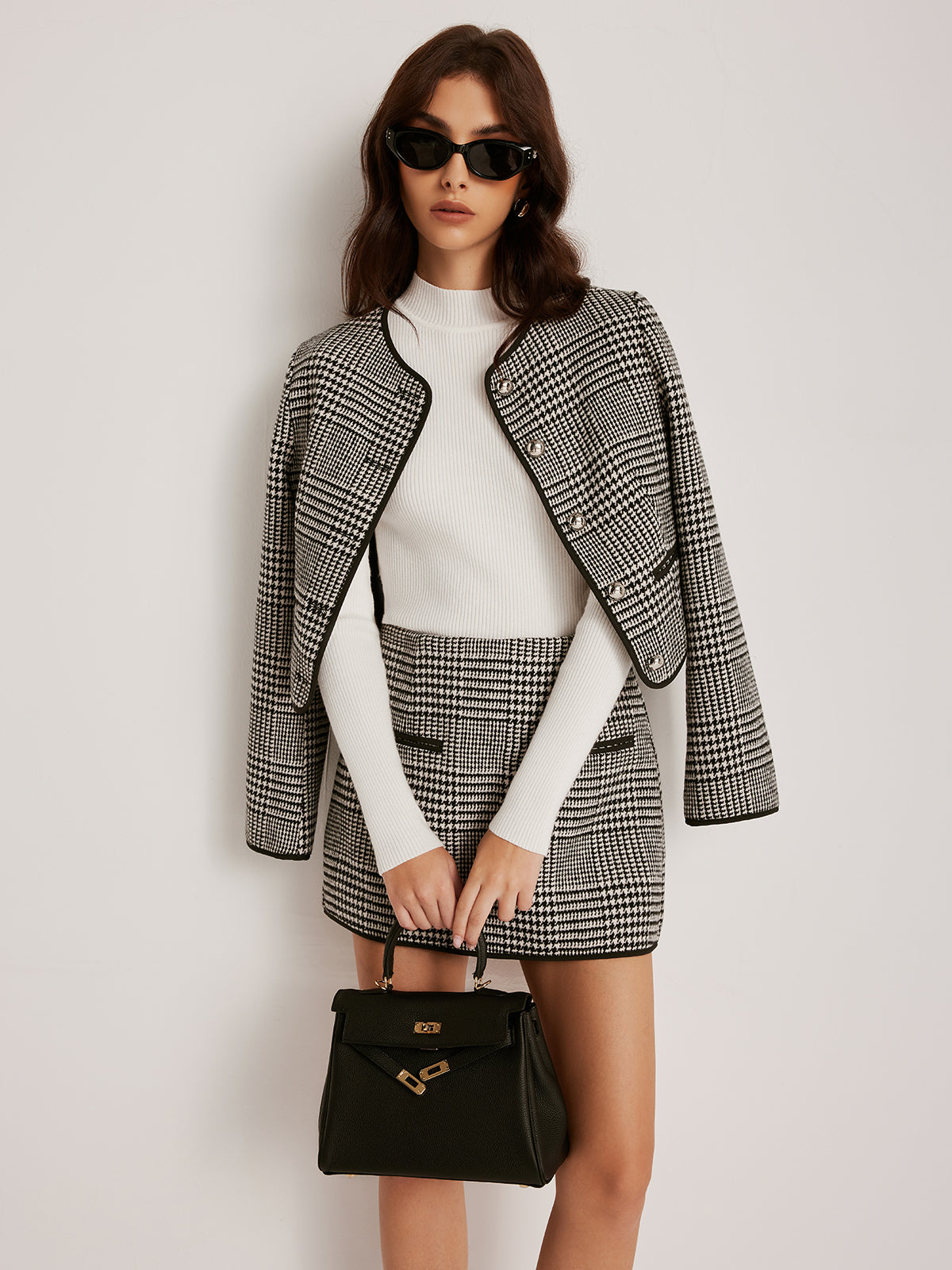 Velina Moda | Trim Plaid Button Jacket