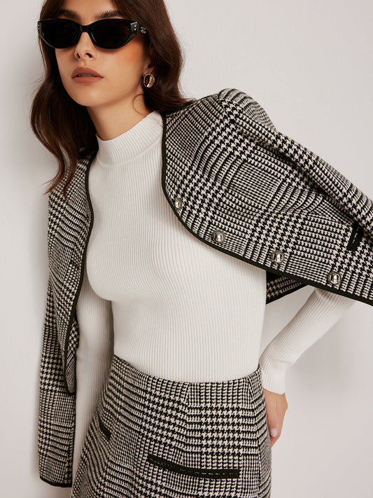 Velina Moda | Trim Plaid Button Jacket