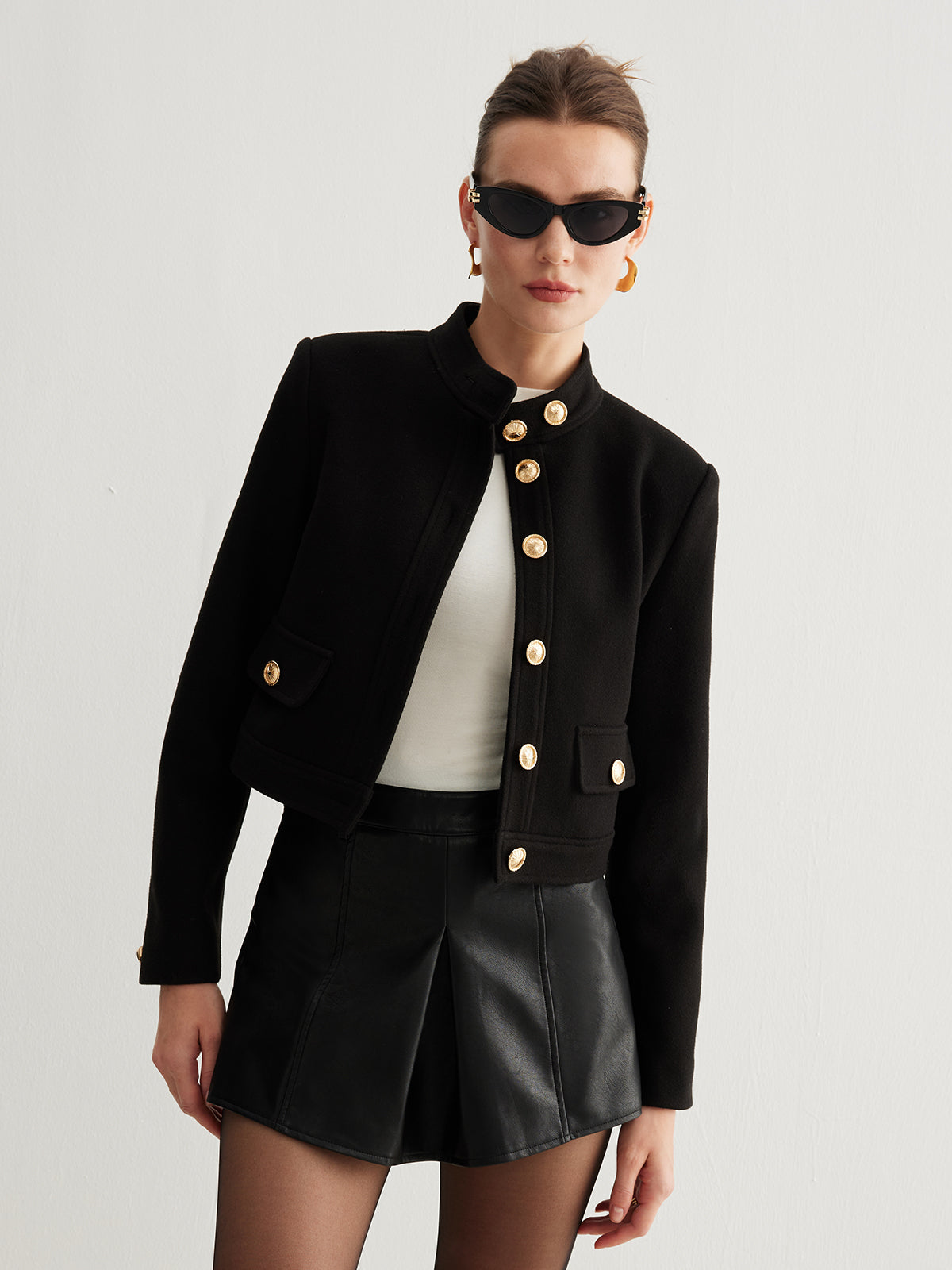Velina Moda | Collar Button Tweed Short Jacket