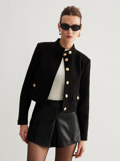 Velina Moda | Collar Button Tweed Short Jacket