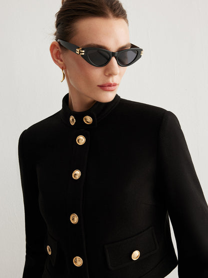 Velina Moda | Collar Button Tweed Short Jacket