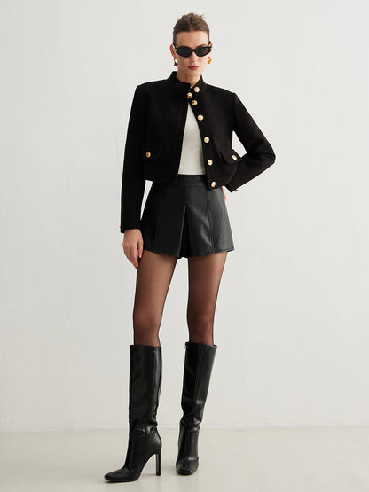 Velina Moda | Collar Button Tweed Short Jacket
