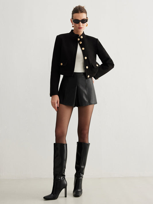 Velina Moda | Collar Button Tweed Short Jacket