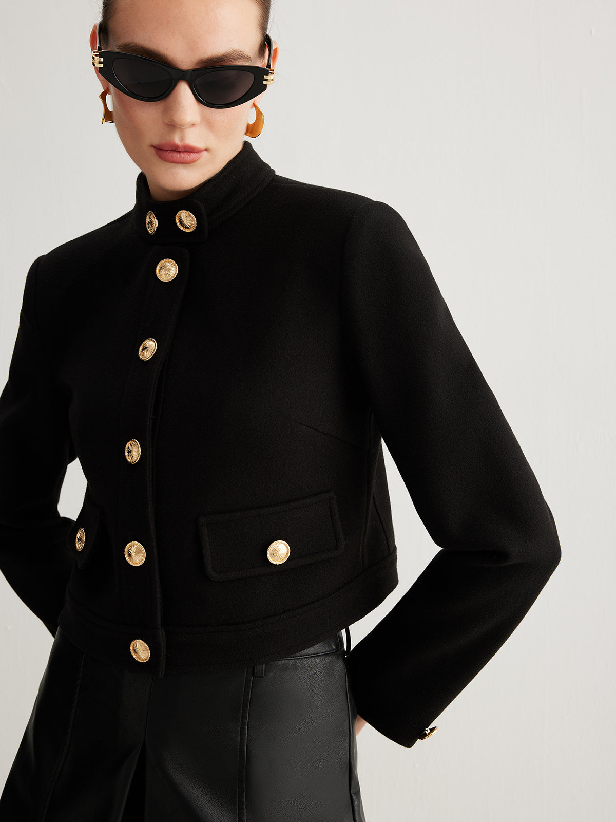 Velina Moda | Collar Button Tweed Short Jacket