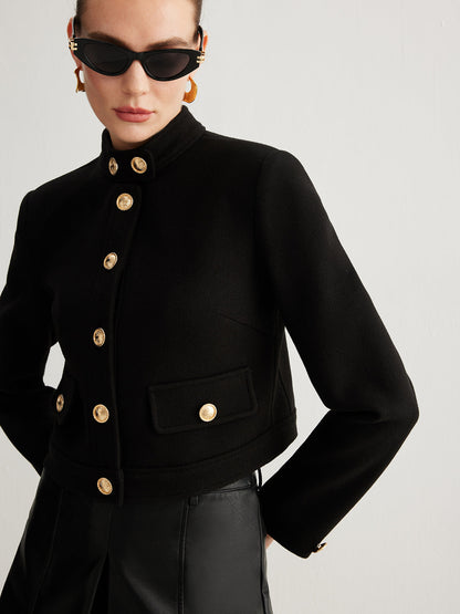 Velina Moda | Collar Button Tweed Short Jacket