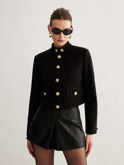 Velina Moda | Collar Button Tweed Short Jacket