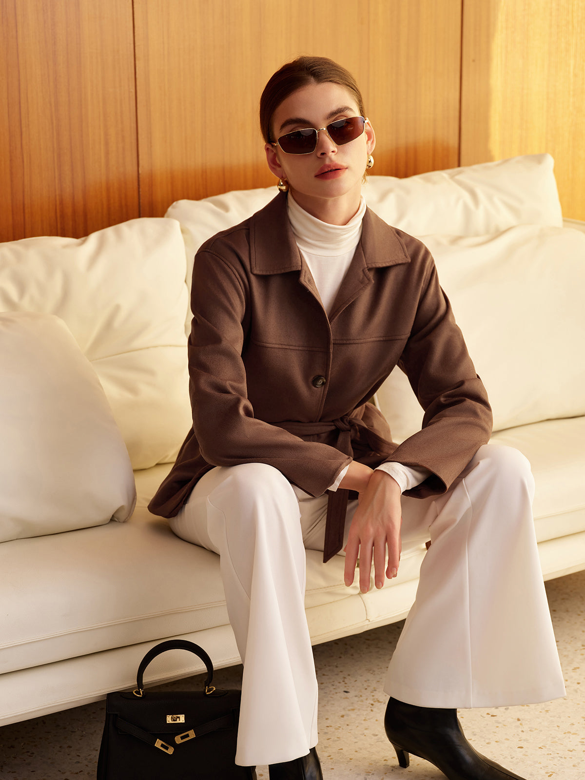 Velina Moda | Suede Belt Bags Polo Jacket