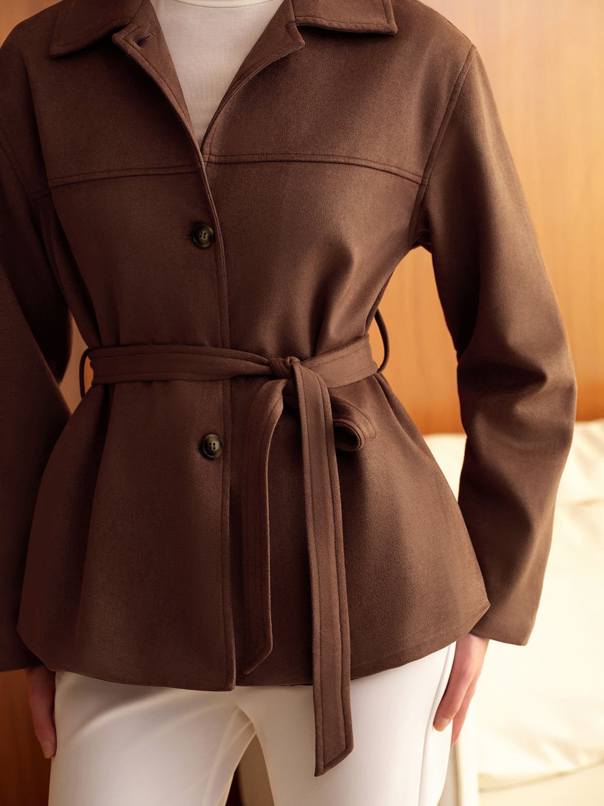 Velina Moda | Suede Belt Bags Polo Jacket