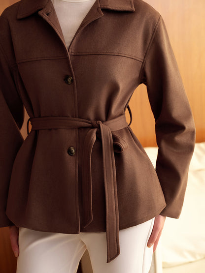 Velina Moda | Suede Belt Bags Polo Jacket