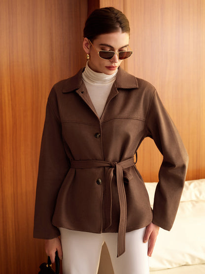 Velina Moda | Suede Belt Bags Polo Jacket