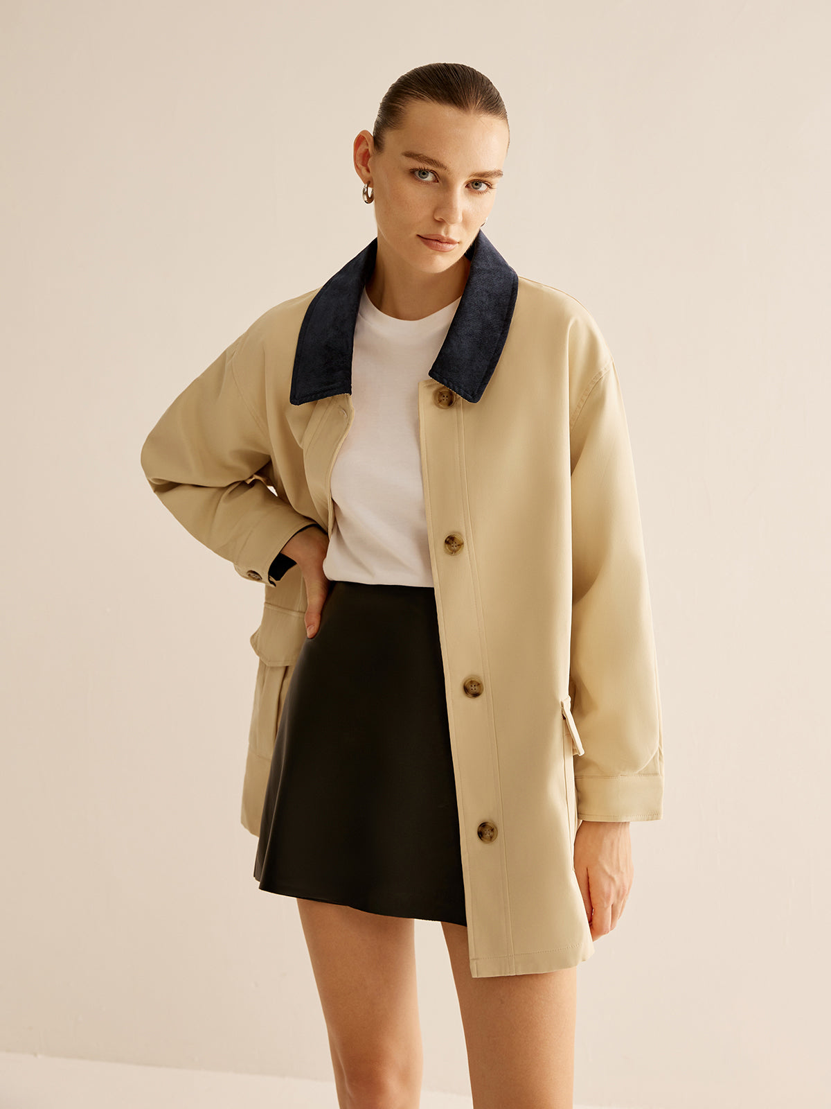 Velina Moda | Cotton Contrast Collar Button Jacket