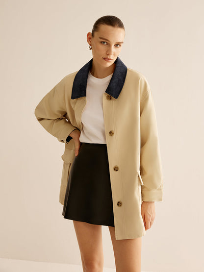 Velina Moda | Cotton Contrast Collar Button Jacket