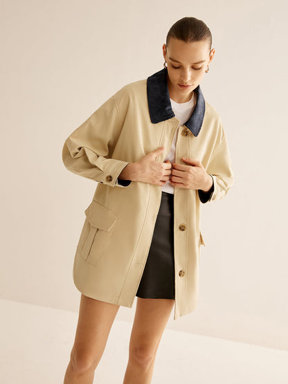 Velina Moda | Cotton Contrast Collar Button Jacket
