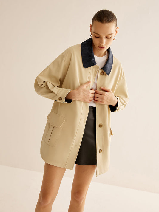 Velina Moda | Cotton Contrast Collar Button Jacket